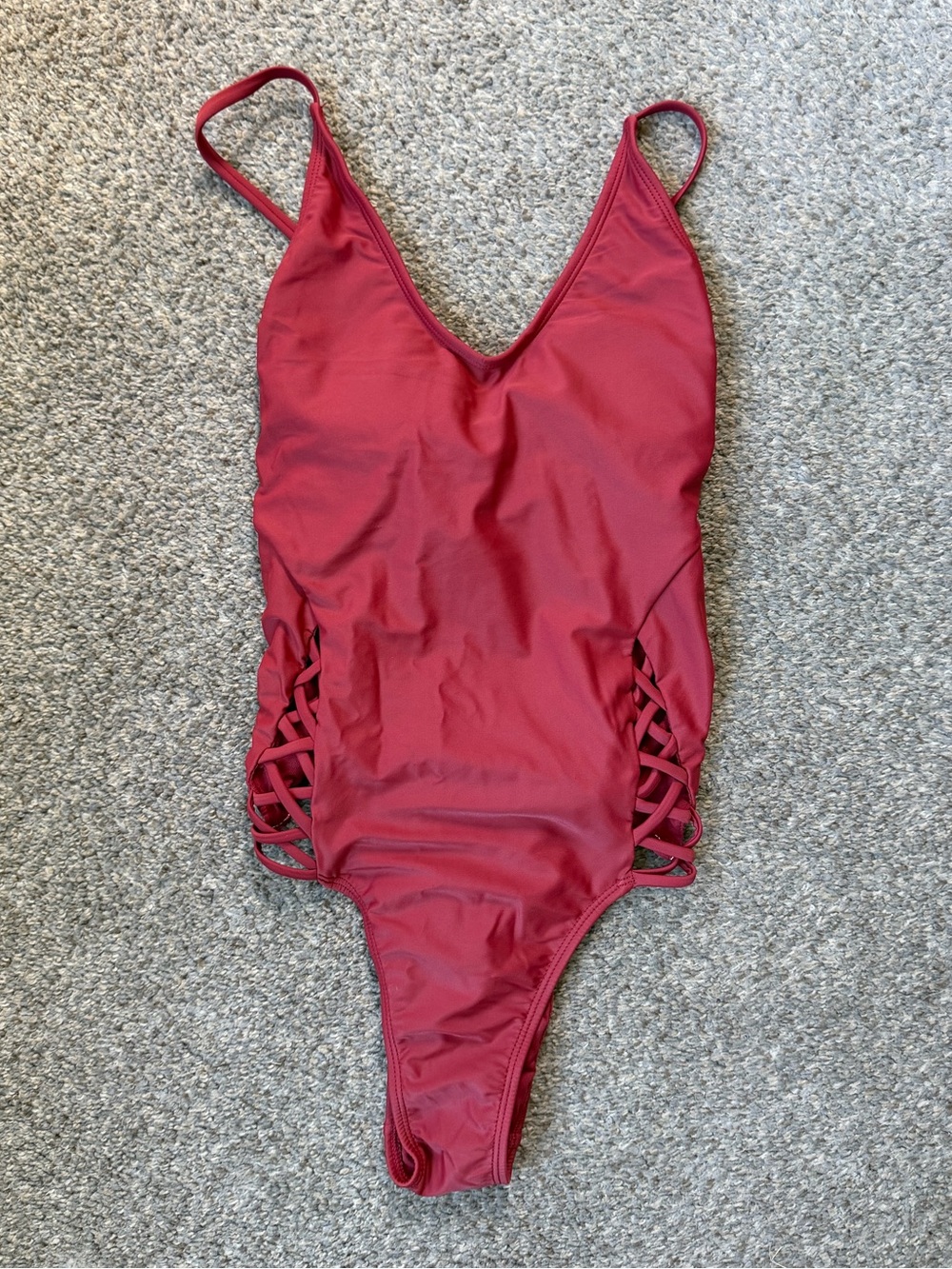 Rust One-Piece Swimsuit with Side Lattice